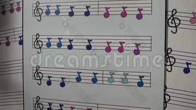 丰富多彩的音符墙上海报，教孩子们关于音符和音乐的乐趣
